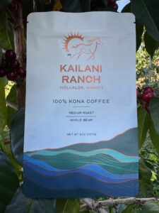 Packaging design for Kailani Ranch 100% Kona Coffee, pictured. High-Proof Creative acted as the CPG packaging design agency for the brand.